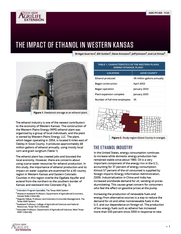 The Impact of Ethanol in Western Kansas Publications AgriLife Learn