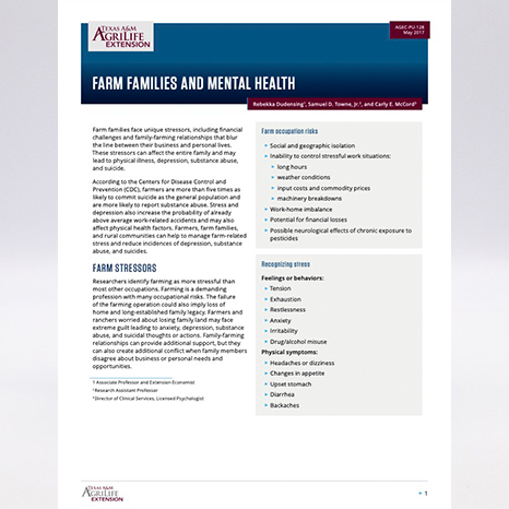 Farm Families and Mental Health | Publications | AgriLife Learn