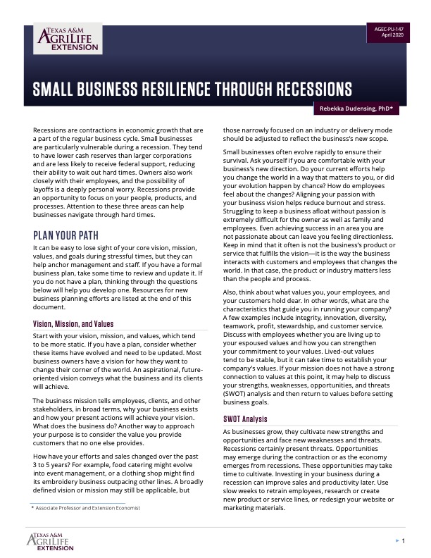 Small Business Resilience through Recessions | Publications | AgriLife ...