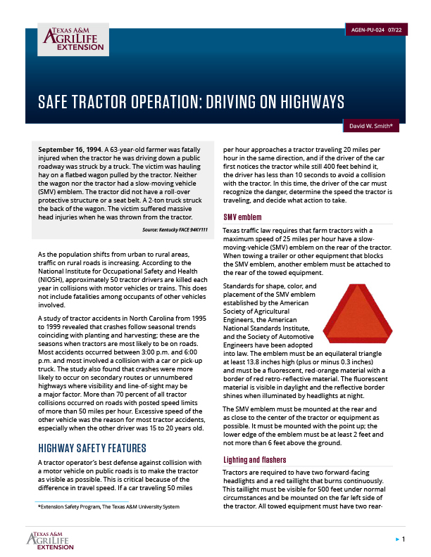 Safe Tractor Operation Driving on Highways