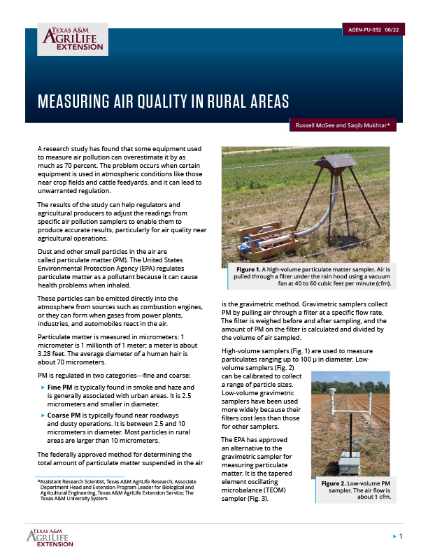 Measuring Air Quality in Rural Areas Publications AgriLife Learn