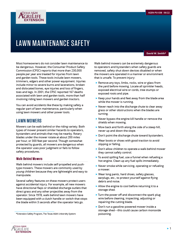 Lawn Maintenance Safety Publications AgriLife Learn