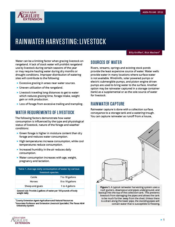 Rainwater Harvesting Livestock Publications AgriLife Learn