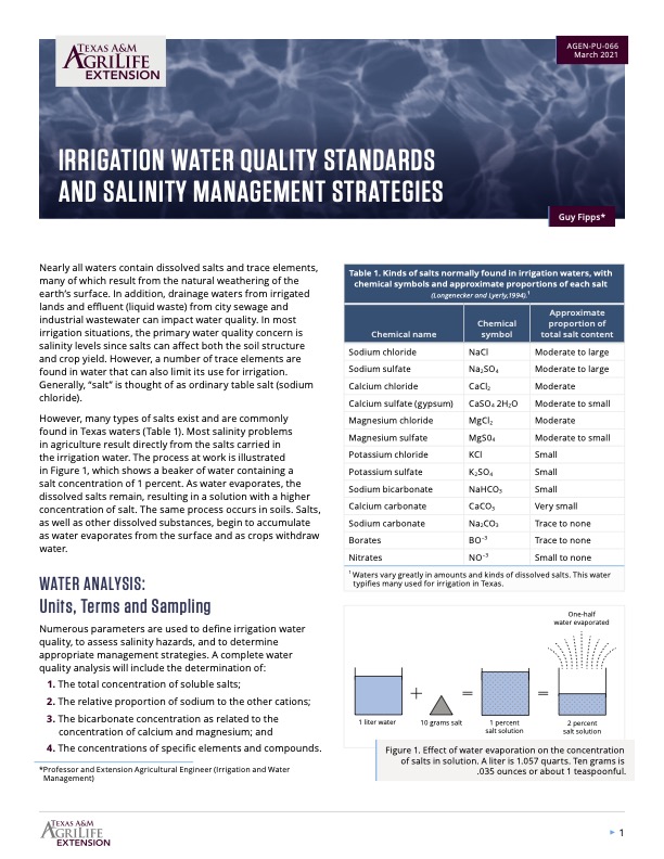 Irrigation Water Quality Standards and Salinity Management Strategies Publications AgriLife
