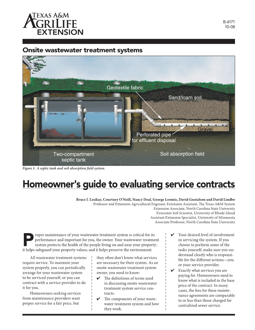 OnSite Wastewater Treatment Systems Homeowner's Guide to Evaluating
