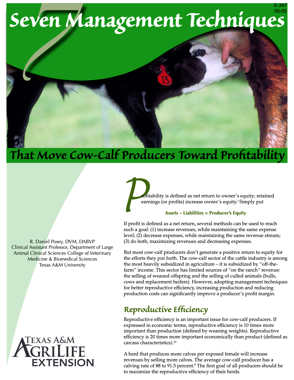 Seven Management Techniques That Move CowCalf Producers Toward Profitability Publications