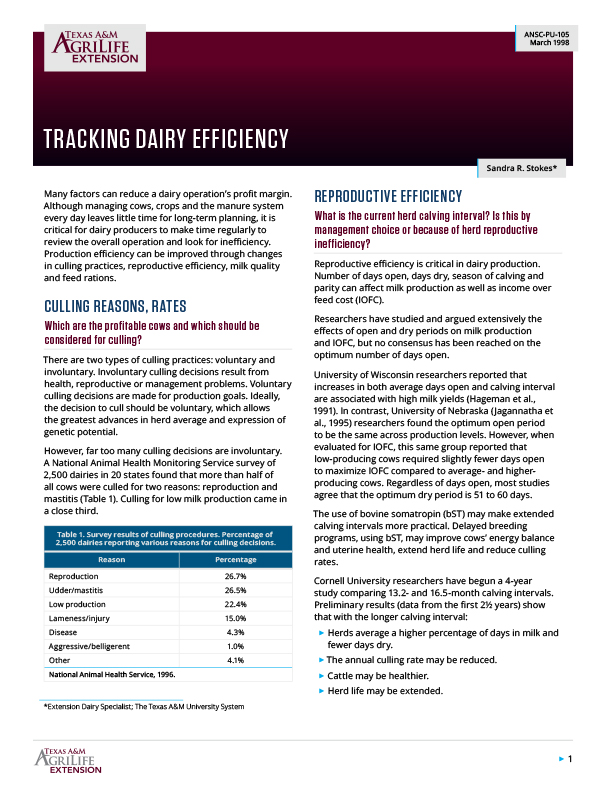 Tracking Dairy Efficiency Publications AgriLife Learn