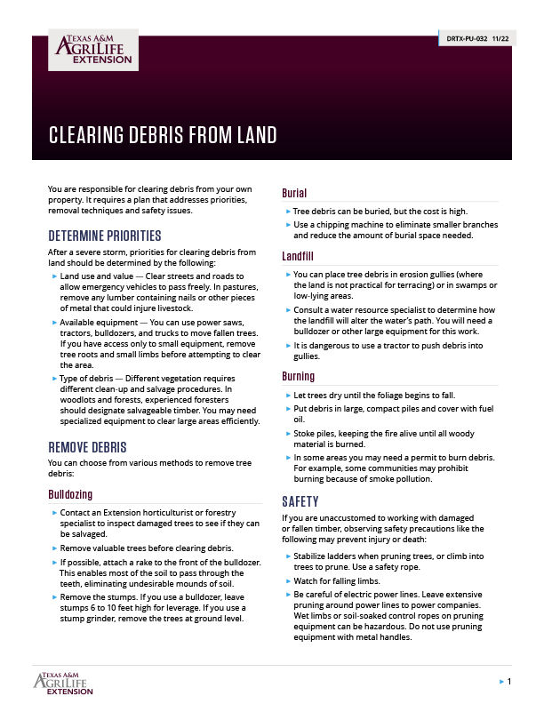 Clearing Debris from Land Publications AgriLife Learn