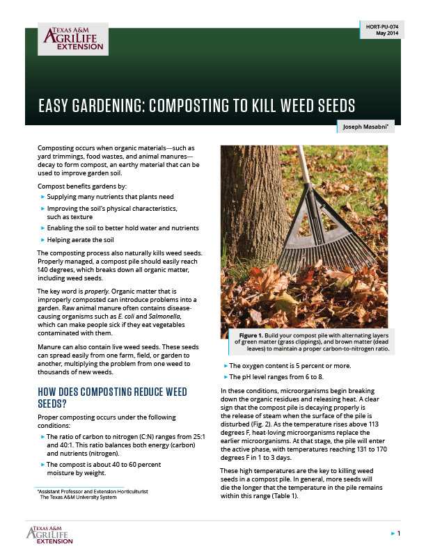 Easy Gardening Composting to Kill Weed Seeds Publications AgriLife
