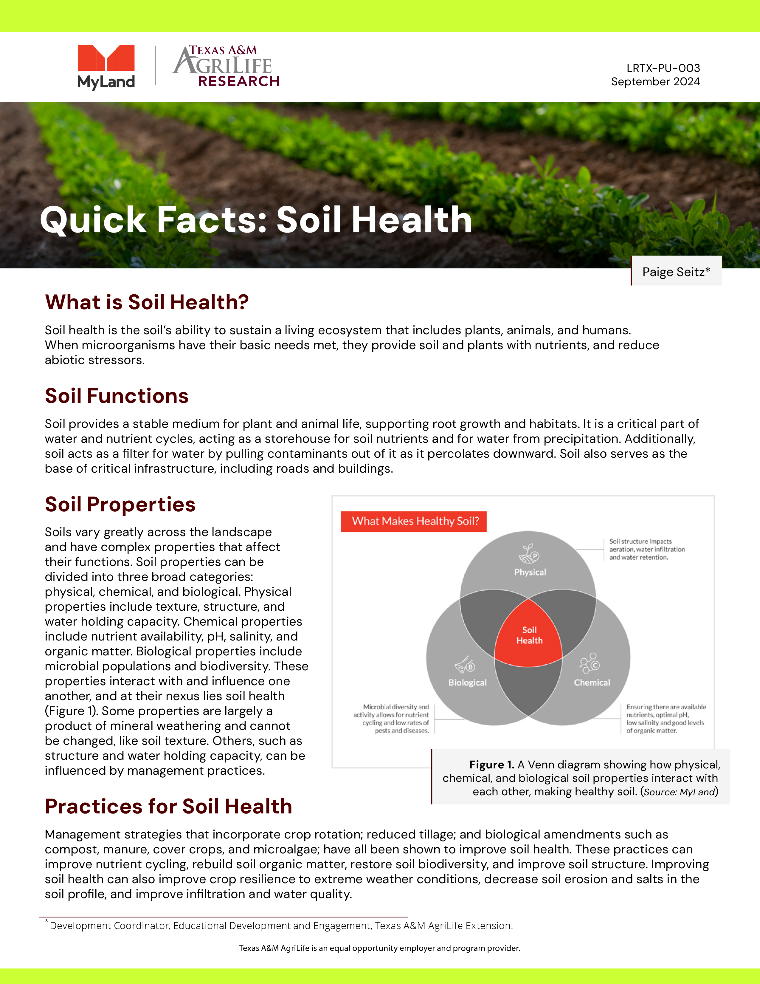 Quick Facts: Soil Health | Publications | AgriLife Learn