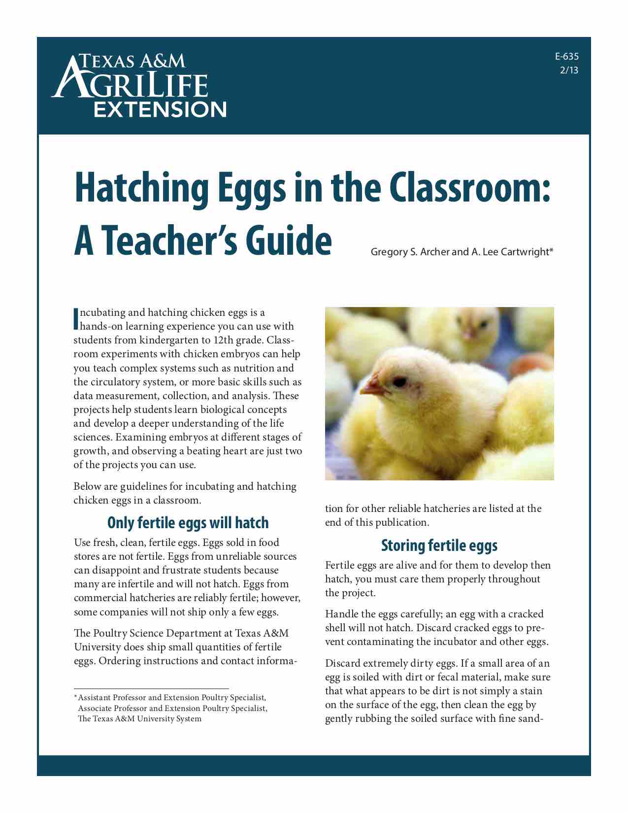 Hatching Eggs in the Classroom A Teacher’s Guide Publications