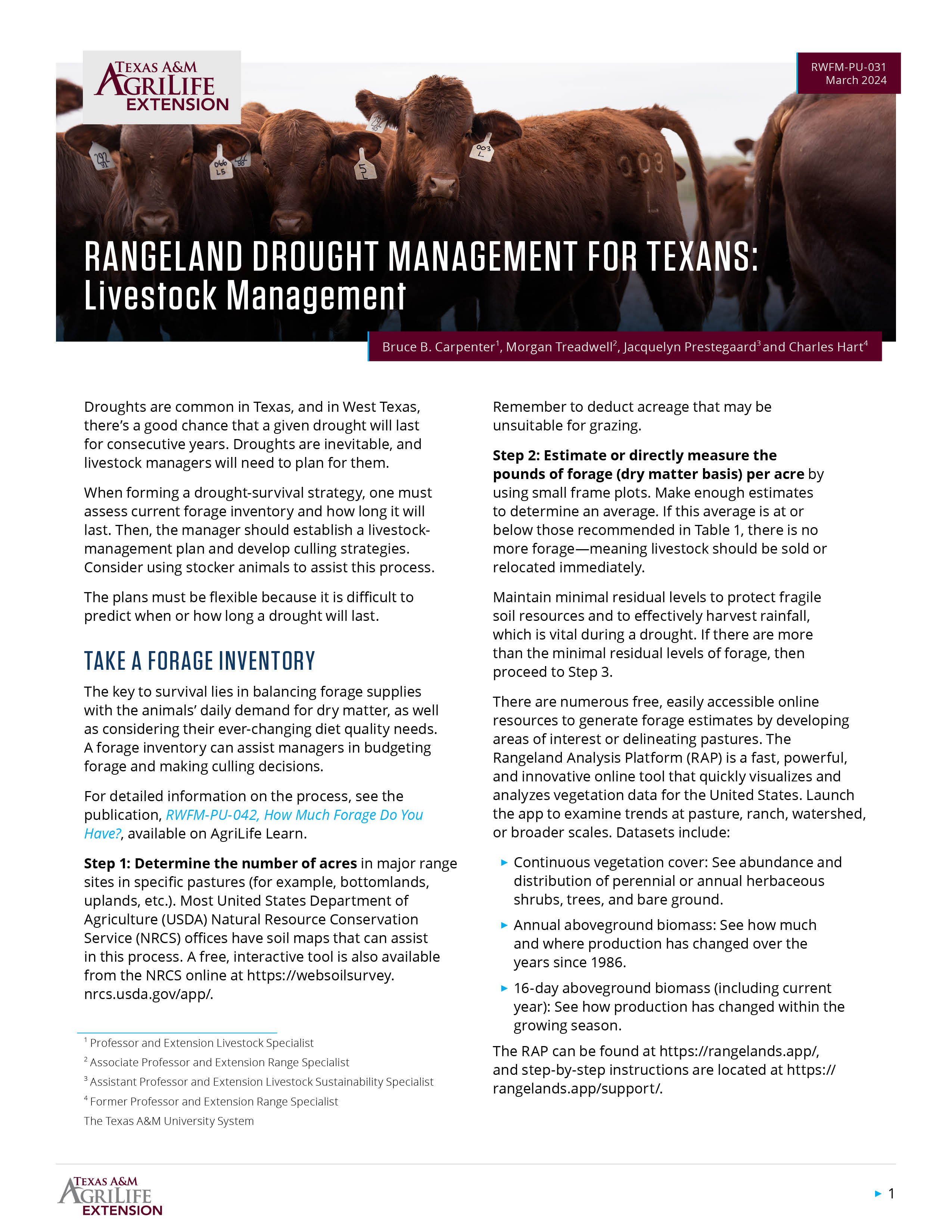 Rangeland Drought Management for Texans: Livestock Management ...