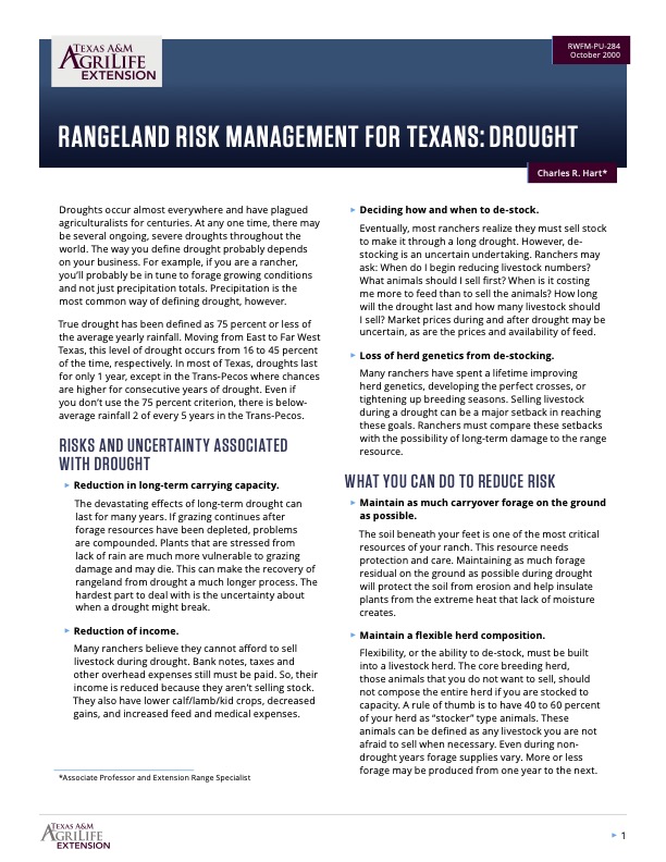 Rangeland Risk Management for Texans: Drought | Publications | AgriLife ...