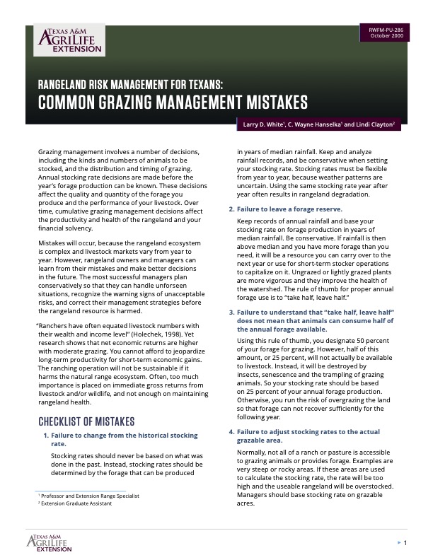 Rangeland Risk Management for Texans: Common Grazing Management ...