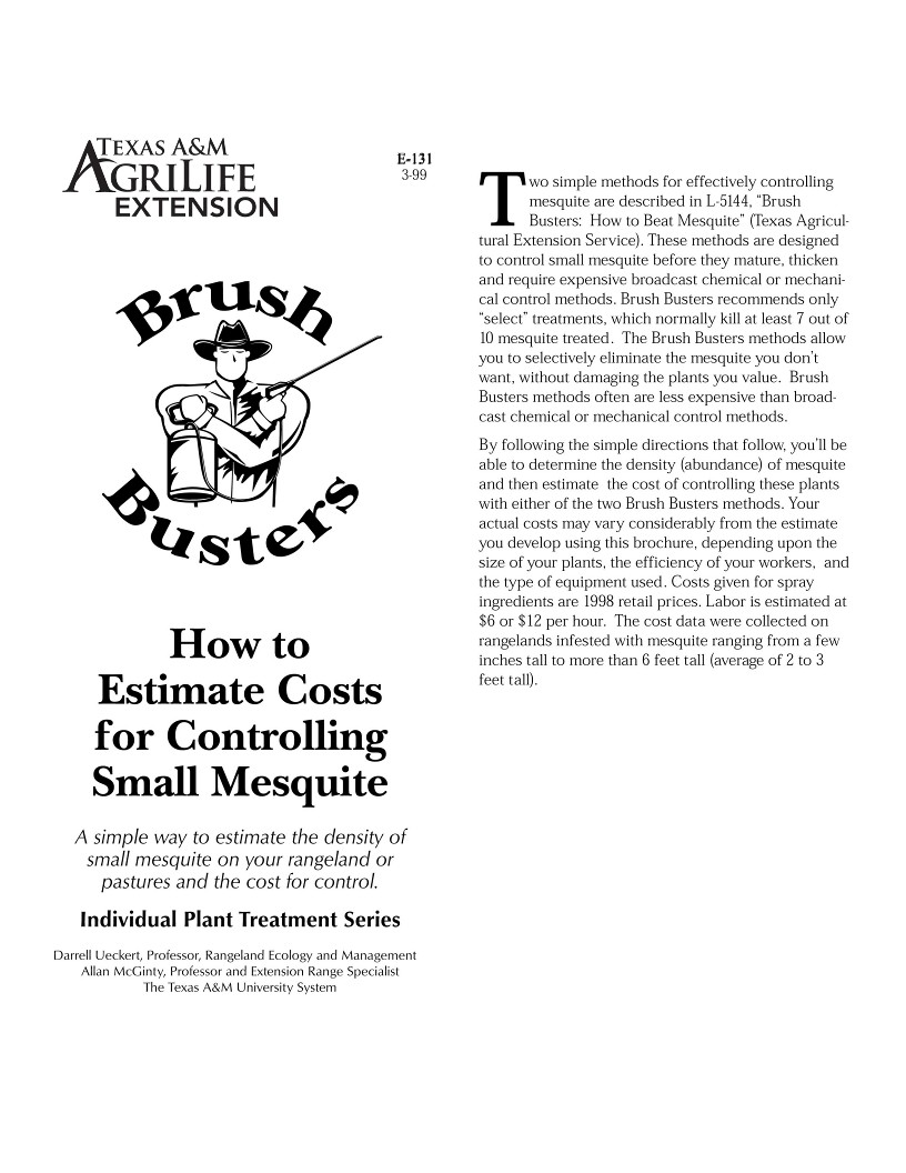 Brush Busters How to Estimate Costs for Controlling Small Mesquite