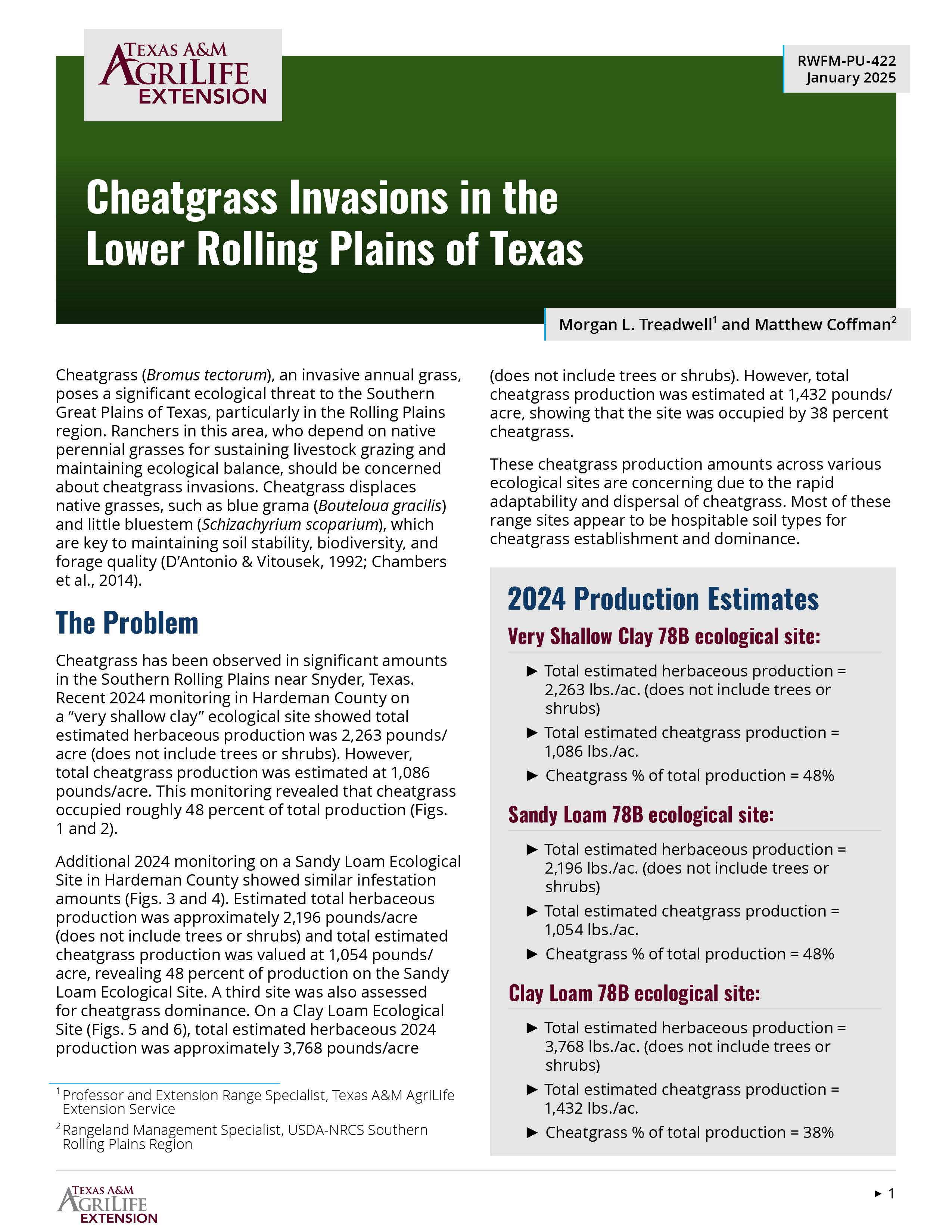 Cheatgrass Invasions in the Lower Rolling Plains of Texas ...