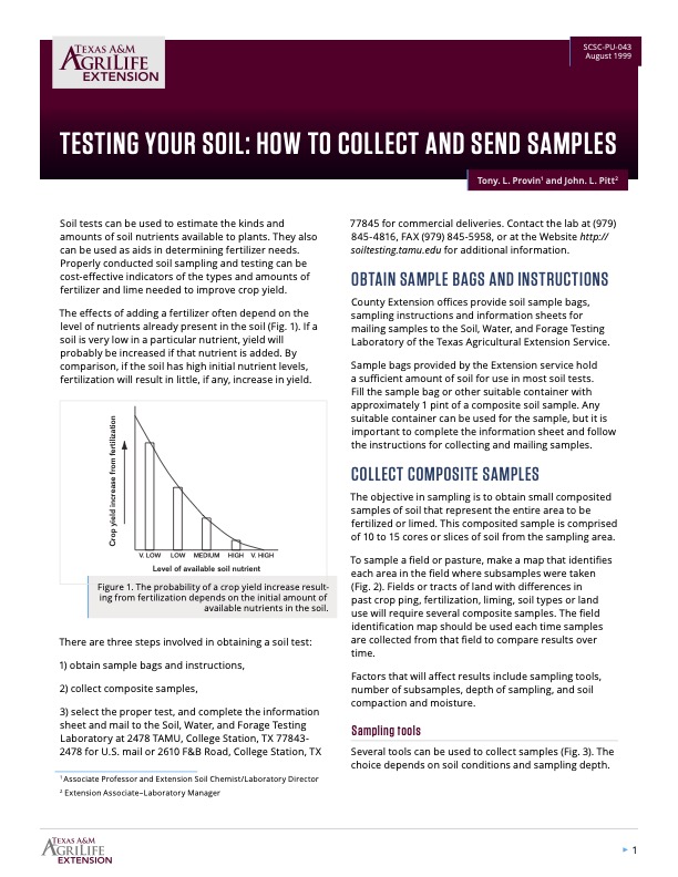 Testing Your Soil How to Collect and Send Samples Publications