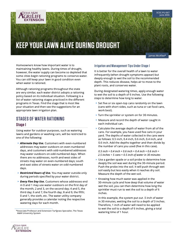 Keep Your Lawn Alive During Drought | Publications | AgriLife Learn
