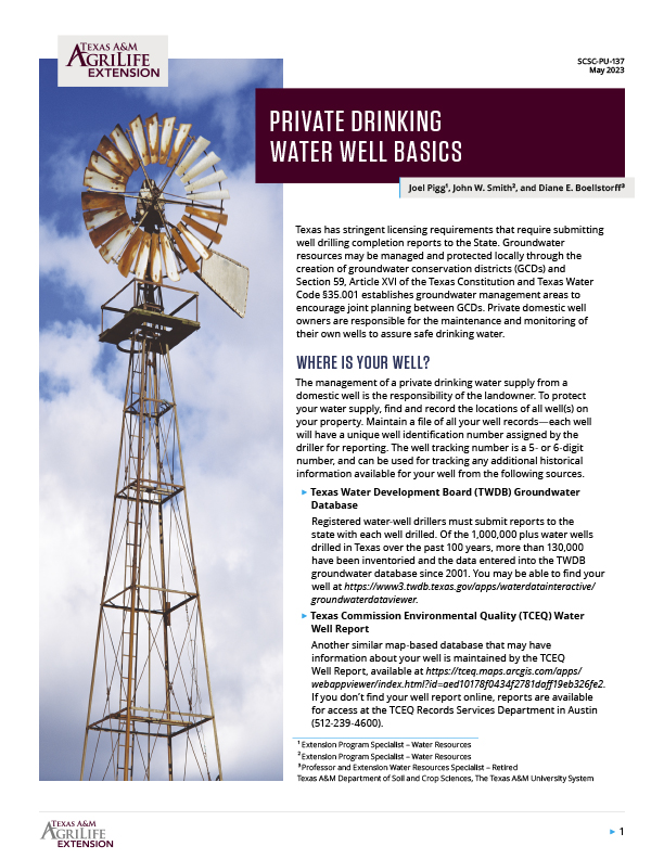 TWON Private Drinking Water Well Basics Publications AgriLife Learn